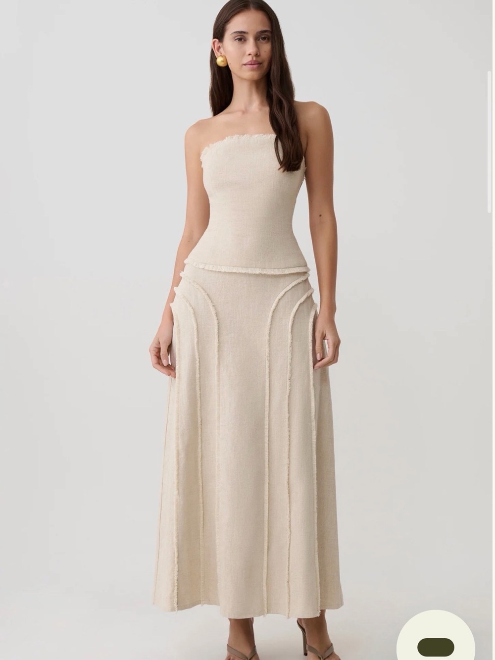 MESHKI Linen Frayed Midi Skirt - Natural - Picture 3 of 4